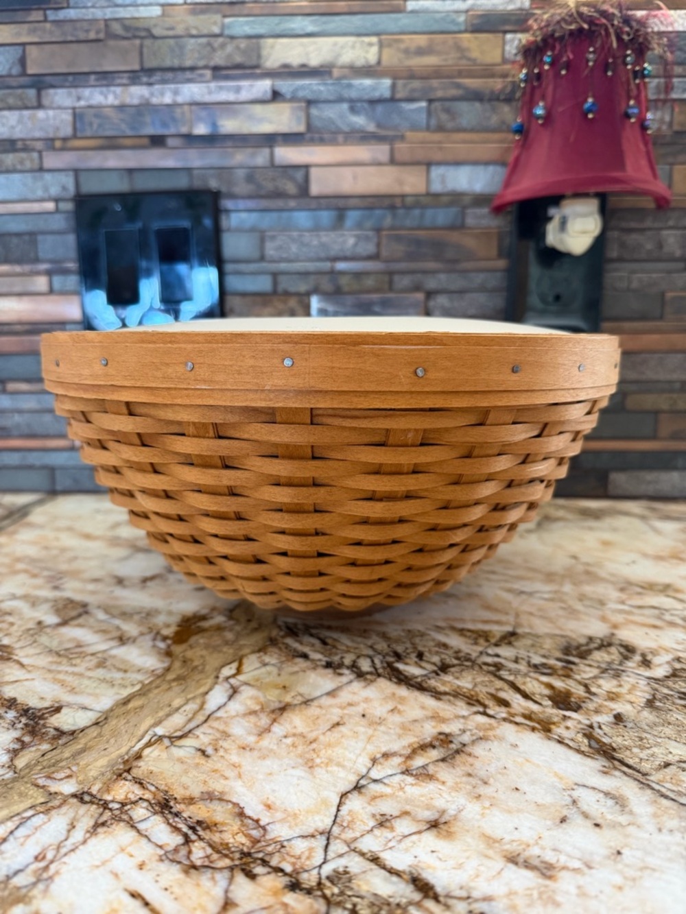 Longaberger Woven 11” Basket Bowl in Natural with Hard Protector & Lid